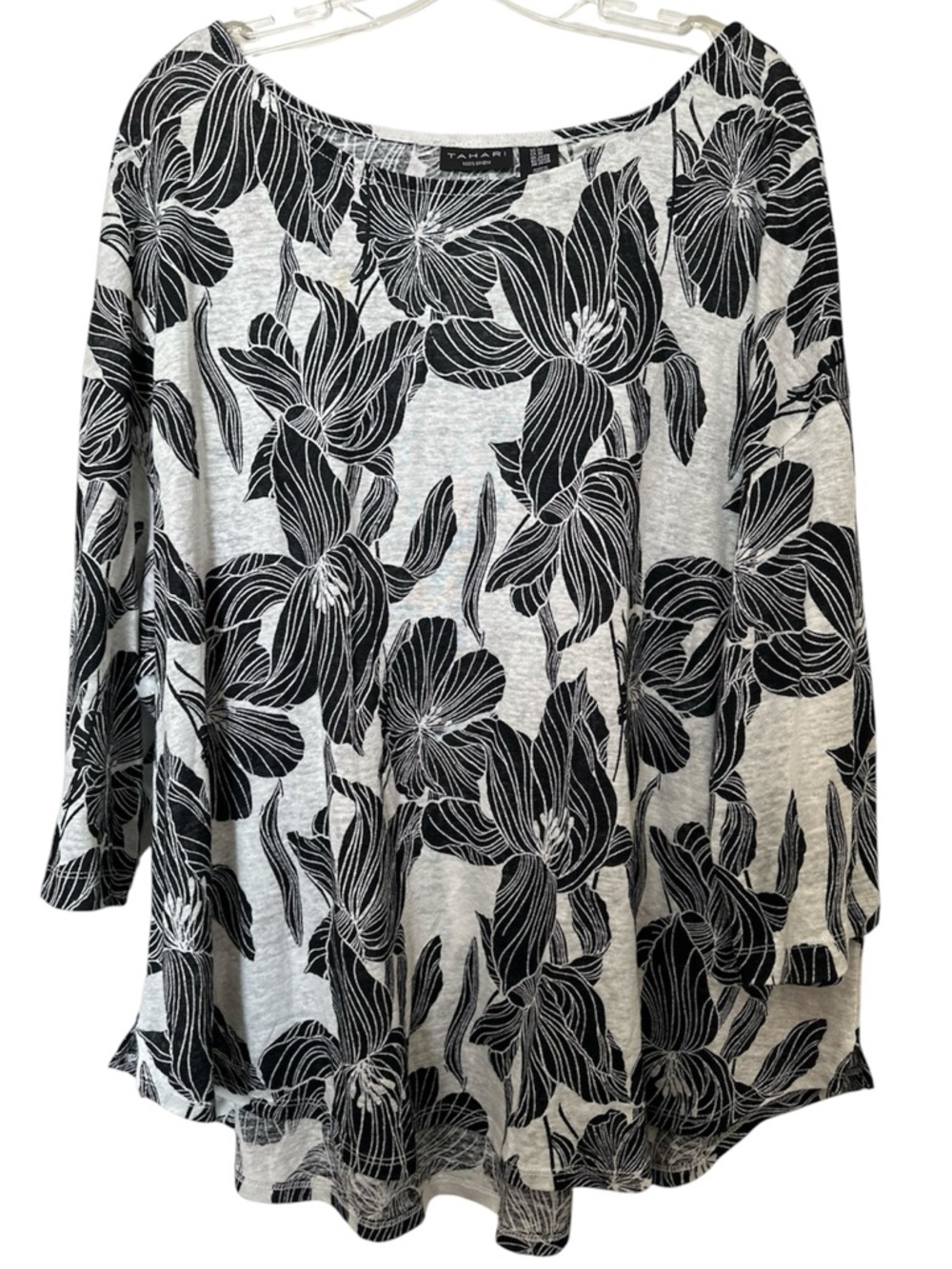 Tahari Black & White Floral Print Tunic 3X - Picture 3 of 7